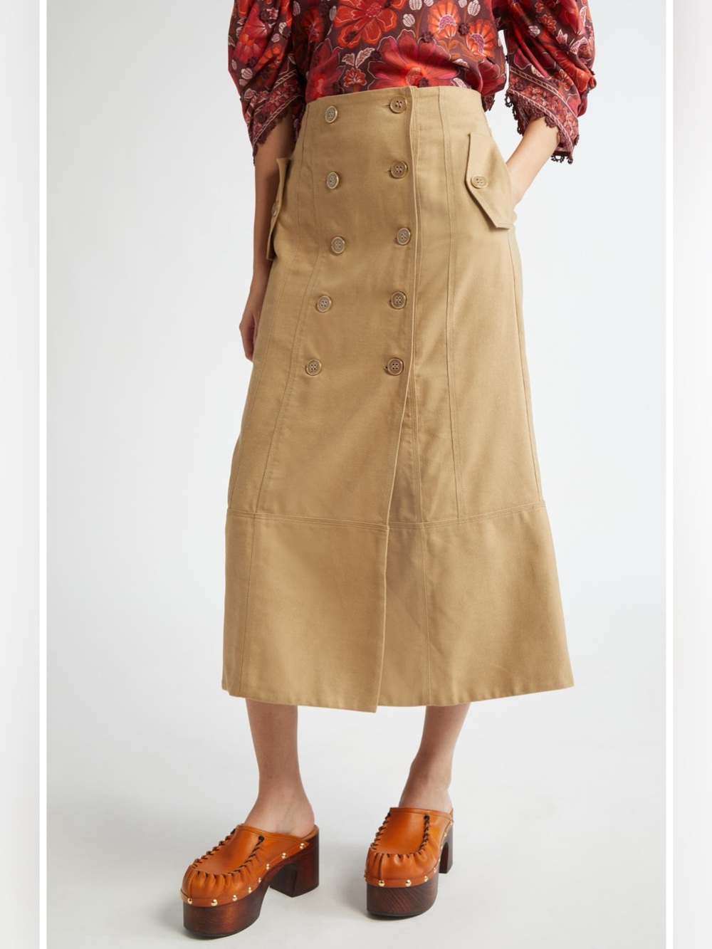 Farm Rio Brown Yoked Midi Skirt XS